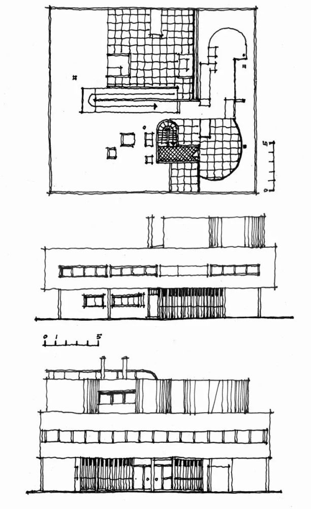 萨伏伊别墅 平面图,立面图