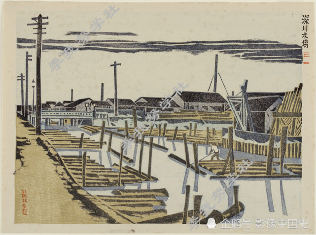 新东京100景 版画中30年代日本 拥挤舞厅 污染的焚烧厂 版画