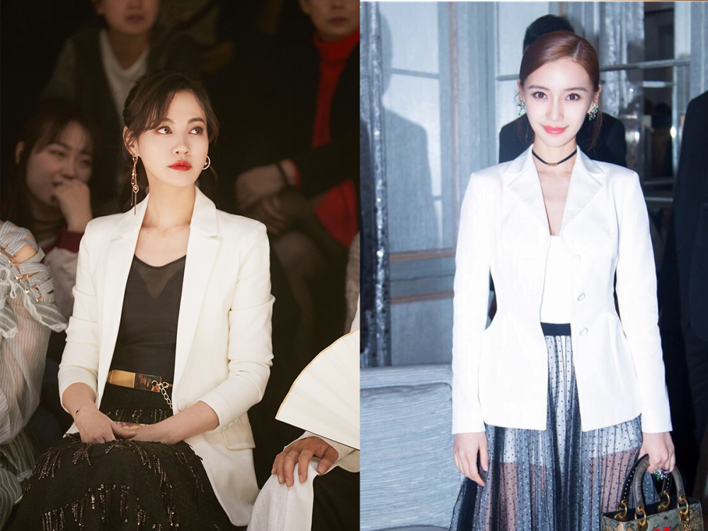 38岁杨雪与29岁baby同穿西装配纱裙,气质太重