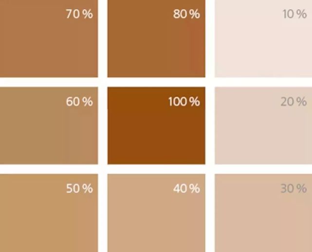 驼色系可以泛指咖,驼,裸等一些偏棕黄色颜色,以下面这张图为例,棕色值