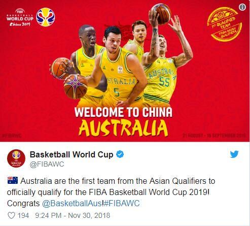澳大利亚法国提前获男篮世界杯资格 9队喜提入场券
