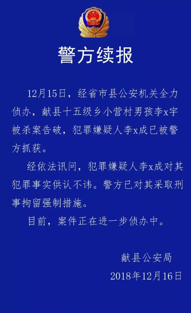 献县男孩被杀案告破