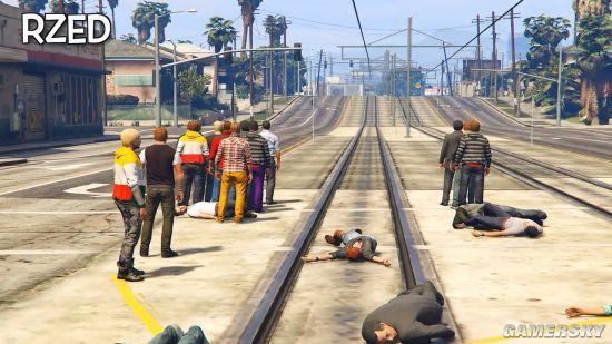 Gta5趣味实验 100人可以挡住列车和飞机吗