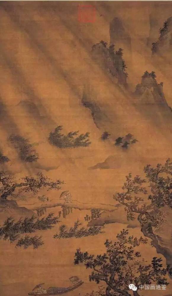 此图描绘荒野平溪,窠石疏林枝上嫩叶初露,春意浓郁