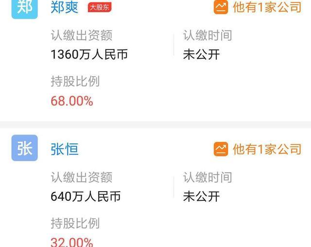 郑爽张恒合开公司,男方持股三分之一,他成榜富婆的男人?