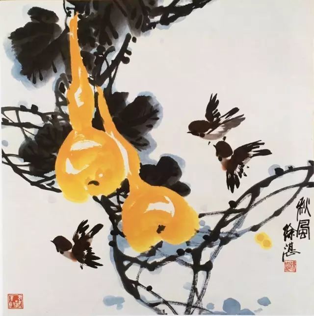 画法|徐湛花鸟画教学：葫芦和柿子的画法，想学的收藏了