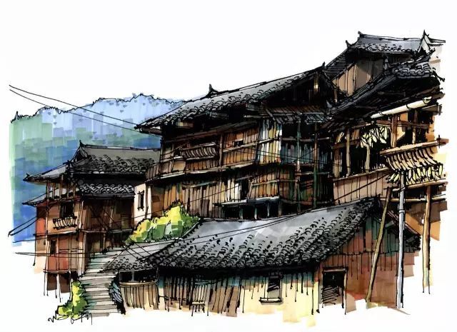 钢笔画淡彩,张利先生笔下的建筑手绘,比真实更真实!