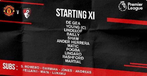 曼联VS伯恩茅斯首发:博格巴核心 红魔前场三叉