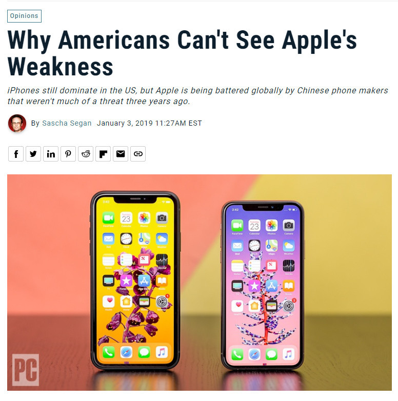 外媒:美国人看不到苹果的弱点 销量下滑是因为