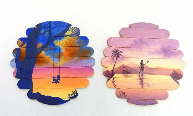 小木棍拼成画布她画的星空可真美
