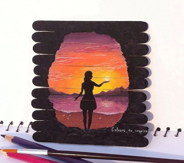 小木棍拼成画布她画的星空可真美