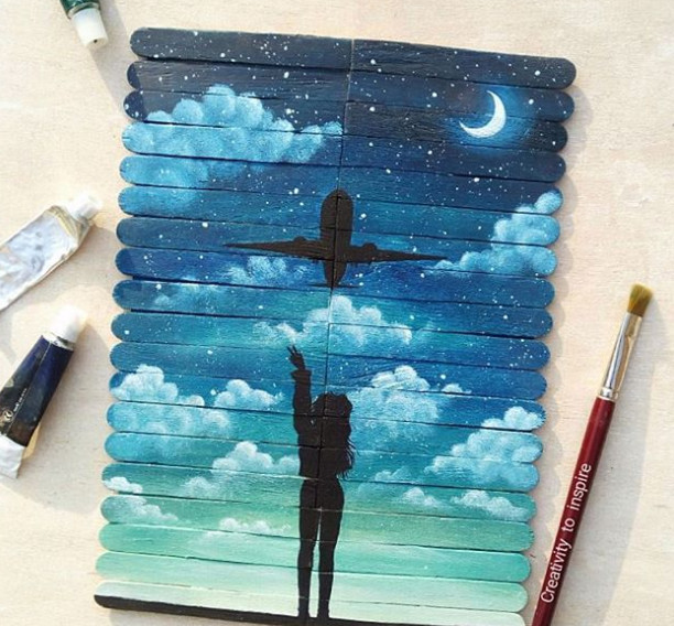 小木棍拼成画布她画的星空可真美