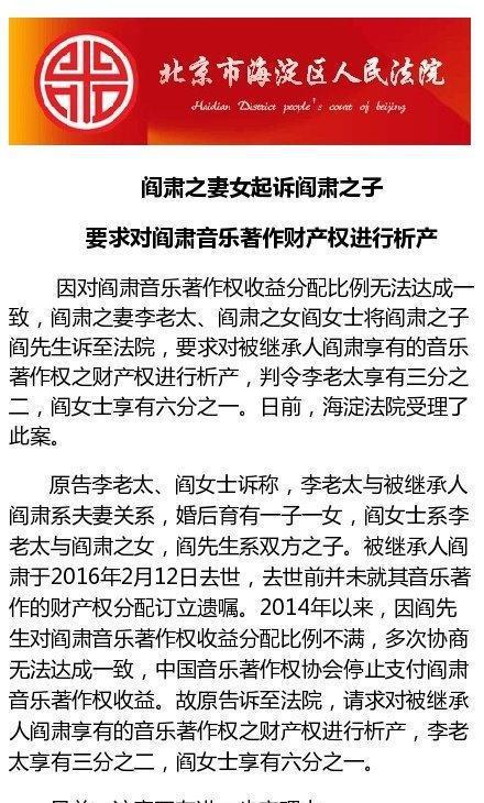 阎肃的儿子,是觉得女孩没有资格继承遗产吗