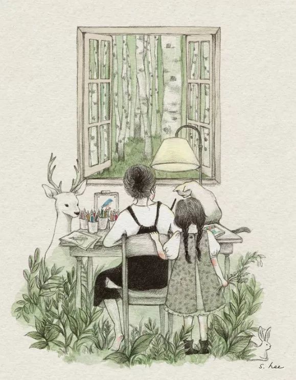 唯美彩铅画中的孩子就是我当年的样子