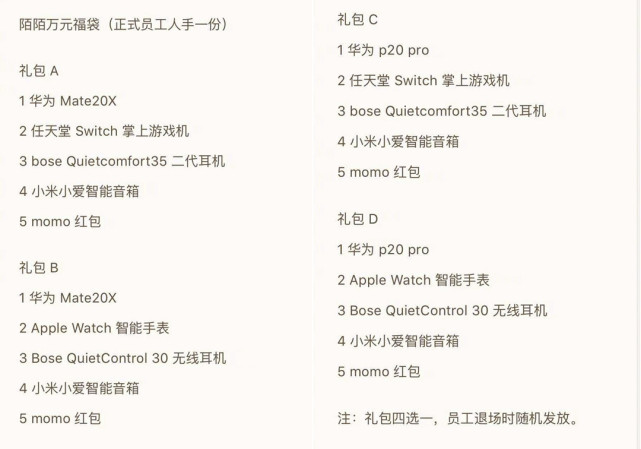 互联网年会奖品 微信送顶配苹果 陌陌万元福袋 小米抽汽车 腾讯网