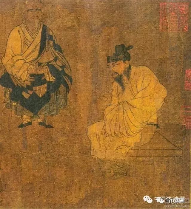 描绘唐太宗御史萧翼从王羲之第七代传人僧智永的弟子辩才的手中将