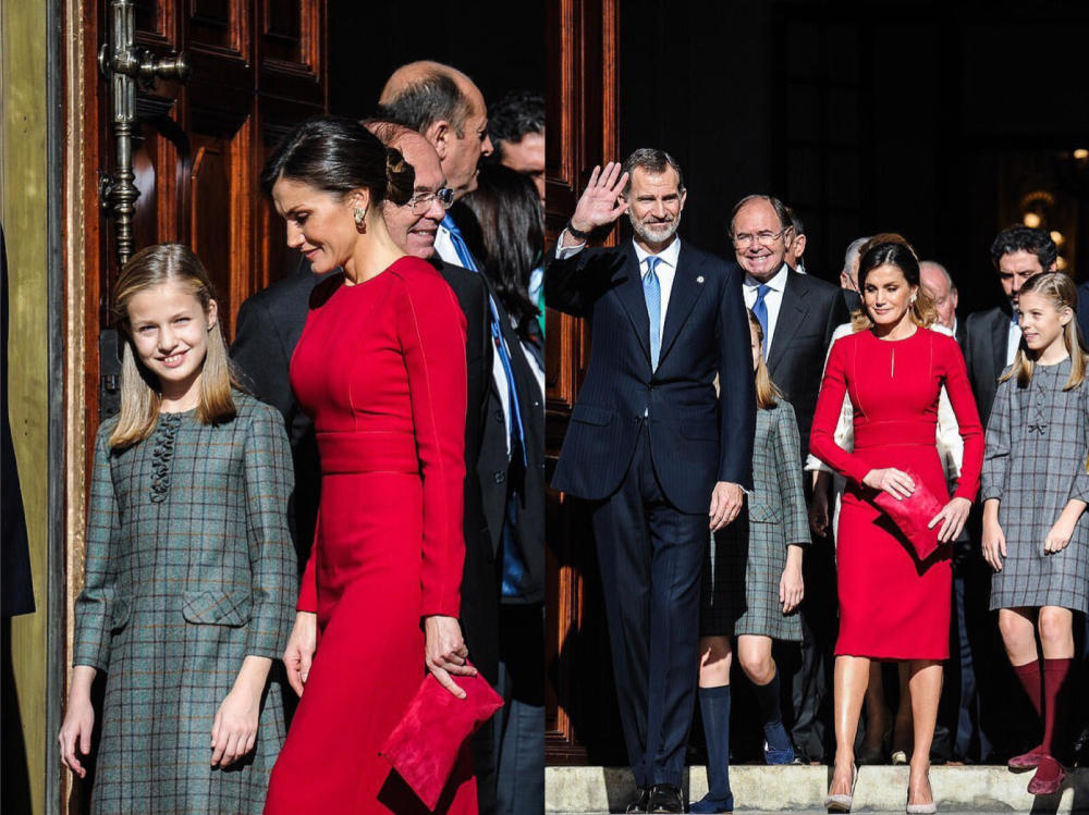 西班牙王后太适合中国红 泡泡袖小高领红裙,换