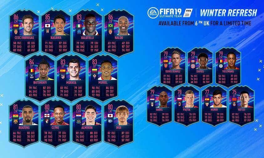 Fifa19 更新转会动态黑卡武磊入选总评75速度87