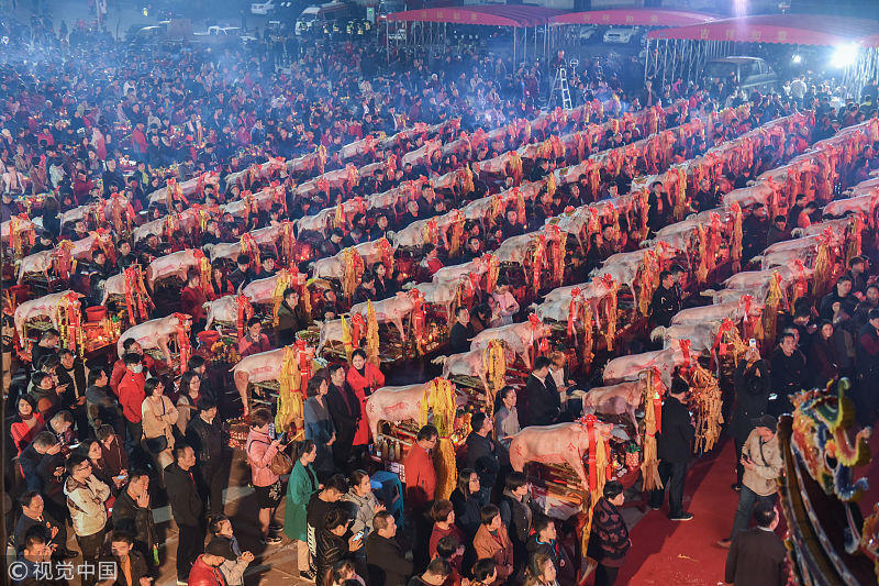 揭秘閩南民俗拜天公,祭拜現場擺140頭豬羊,嘴含柑橘寓意特殊