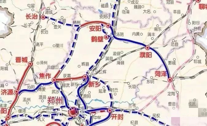 在开封接入陇海铁路,在扶沟接入三洋铁路,在周口,项城接入漯阜铁路或