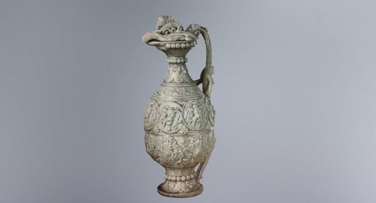 瓷器文化——唐朝 越州窑青釉凤首龙柄壶-看点快报