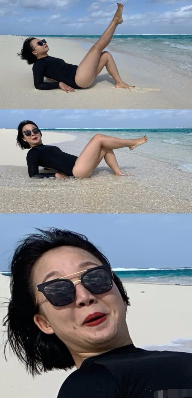 辣目洋子大胆晒旅游照,看到黑色泳衣下的身材,谁说一胖毁所有?