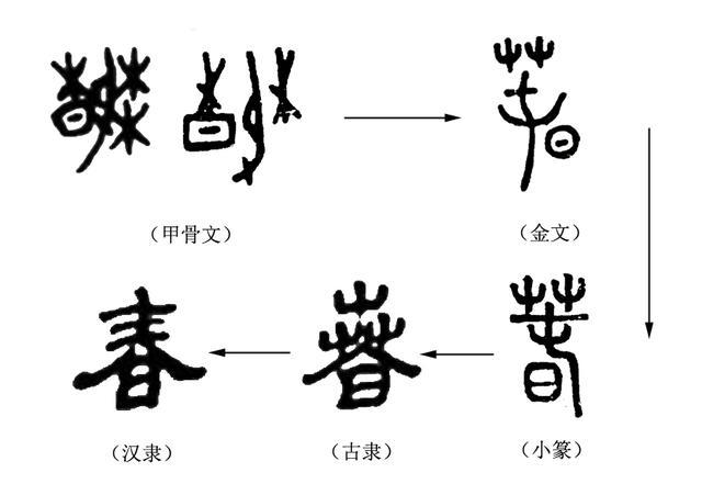 還象形艸木初生的樣子,我們來看一下這個字的字形演化過程:2,春