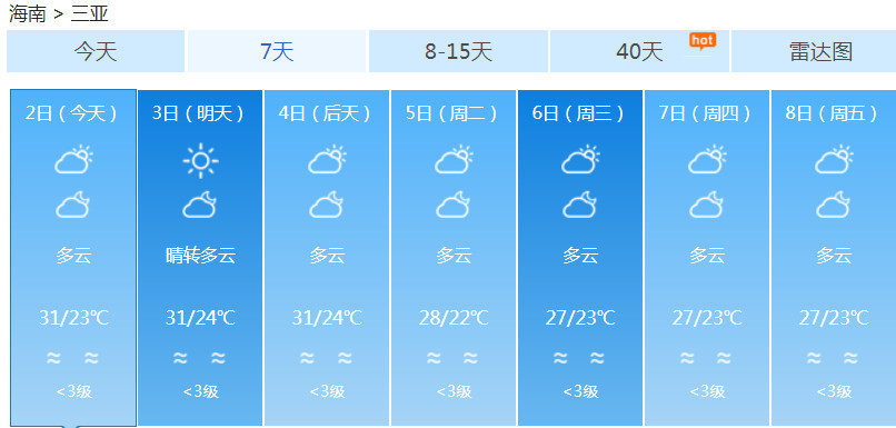 海南未來三天天氣預報