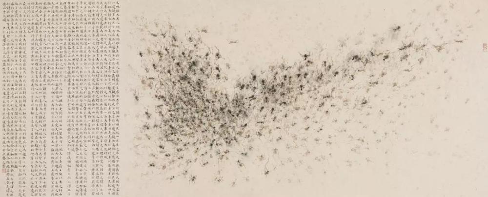 章燕紫《七月流火》纸本水墨  248×97cm  2014年