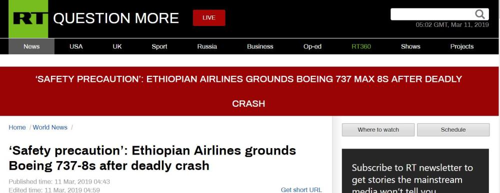 埃塞俄比亚航空公司宣布暂停运营波音737 MA