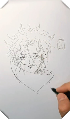 美术生用"赵"字绘画,简单的速写王者的气息,请收下我的膝盖!