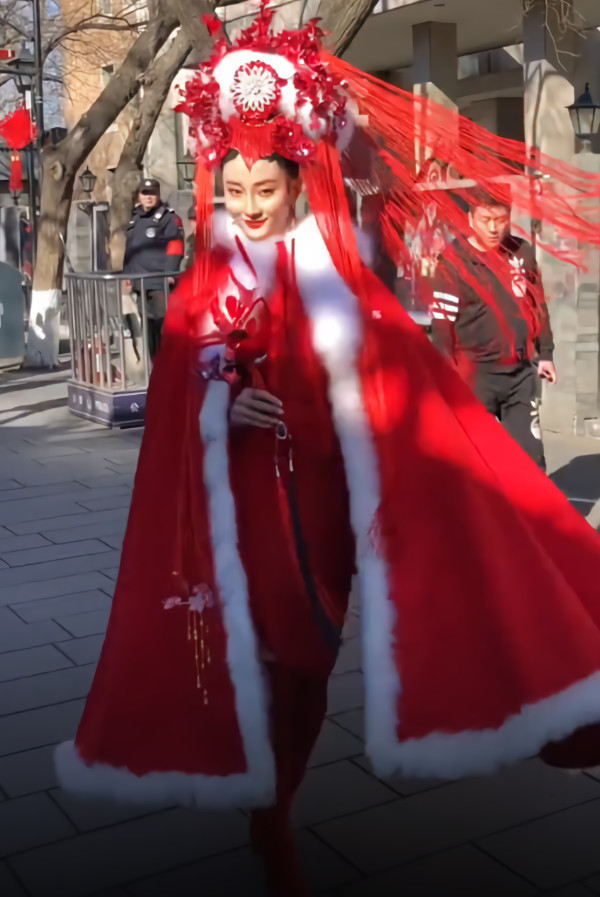 一美女为拍抖音扮成王昭君,走在北京街头,有位大哥看了走不动路