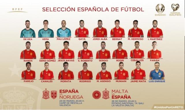 西班牙大名单公布:拉莫斯领衔 莫拉塔重回国家