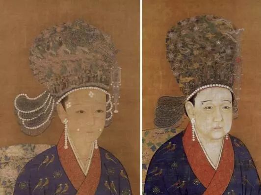 左:宋人绘南宋高宗皇后凤冠像;右:宋人绘南宋宁宗皇后凤冠像