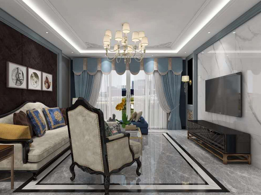 家装紧扣主题的窗帘,上下呼应的餐厅,形成有趣的视觉中心