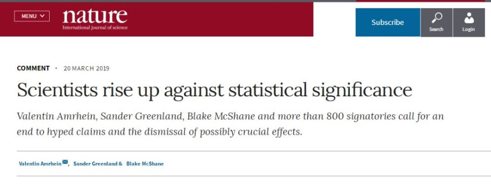 800名科学家联名反对统计学意义,放弃P值