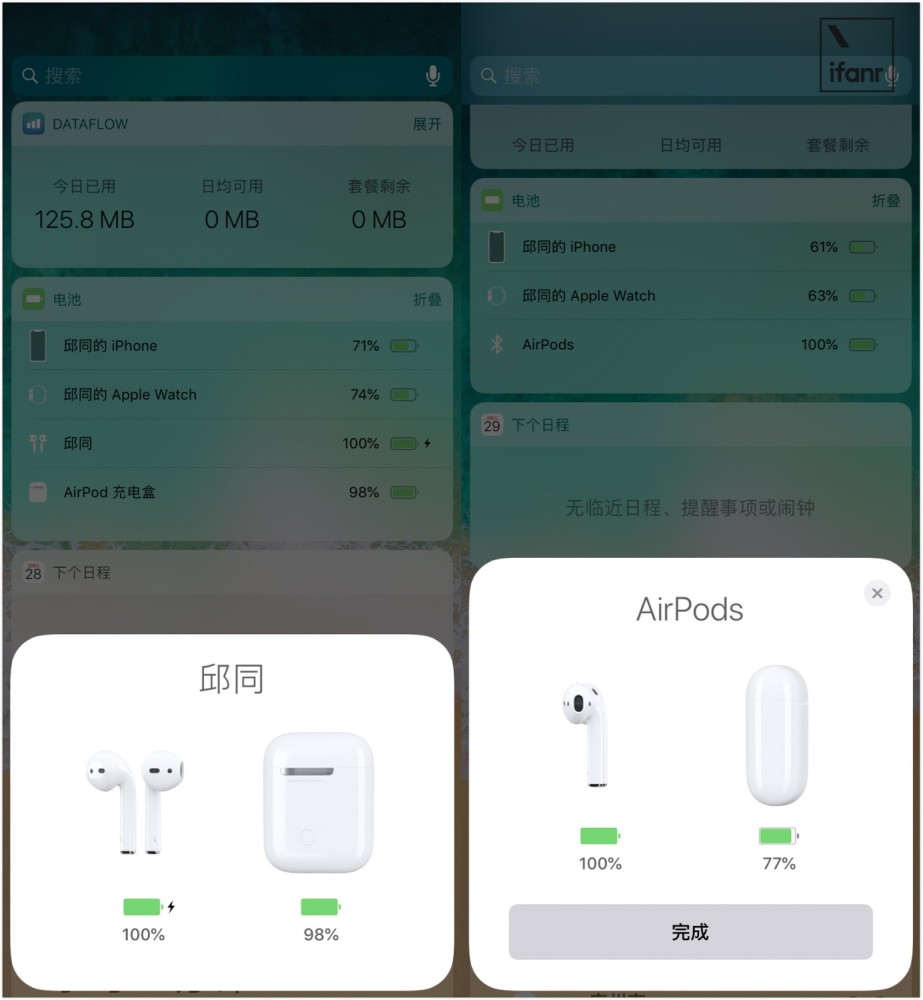 左侧为正品 airpods 显示的图标,右侧为山寨 airpods 显示的图标设备
