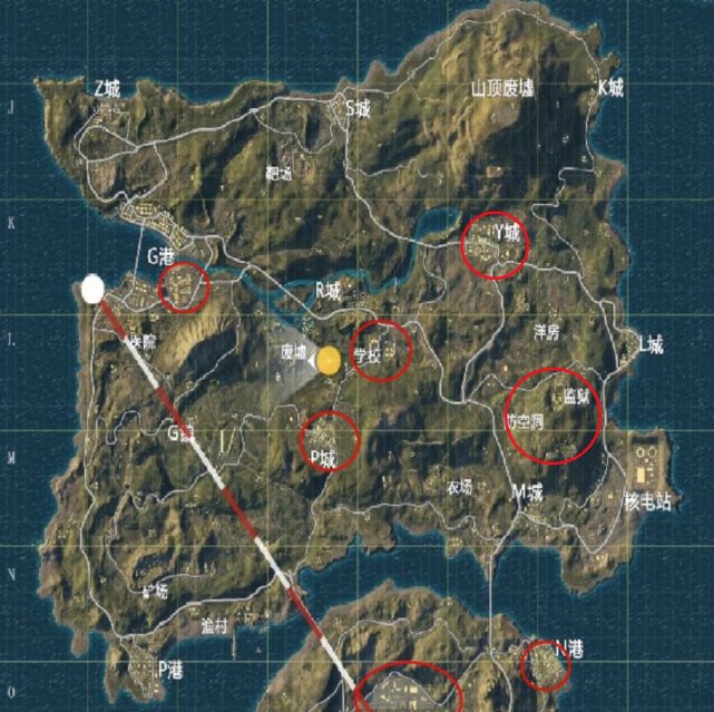 首先,我们聊一聊最经典的地图,绝地海岛图的密集地区.