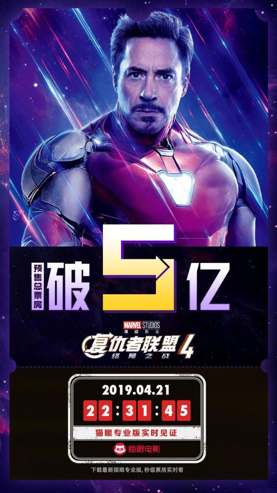 《复联4》预售票房破5亿 创中国影史纪录