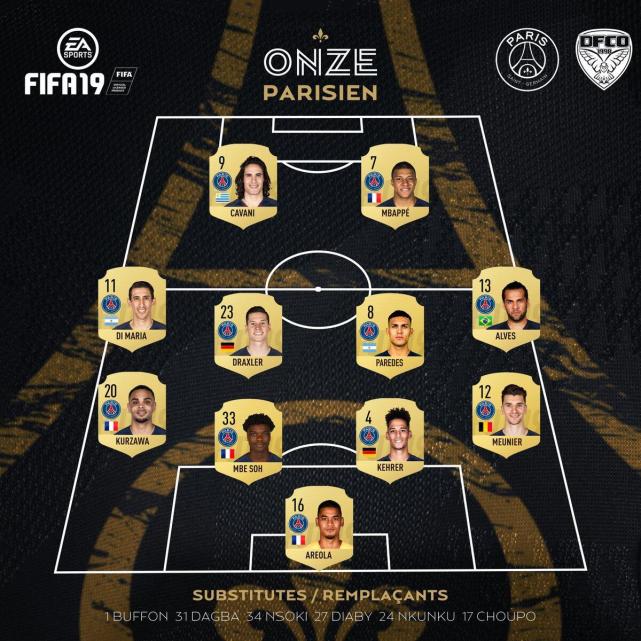 巴黎VS第戎首发:姆巴佩解禁复出 卡瓦尼天使登