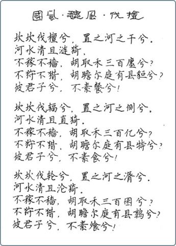 《魏风 伐檀》 无功受禄,君子所耻