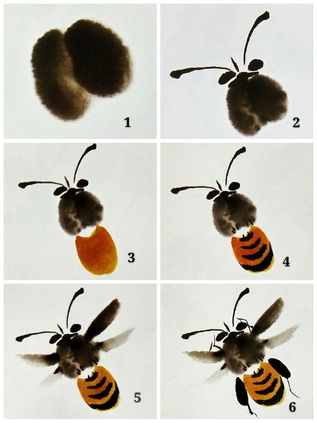 国画入门教程——蜜蜂的画法步骤解析,简单明了!