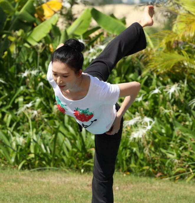 林志玲的瑜伽照被疯传,丝绸缠身惹争议,网友:玩杂技吗?