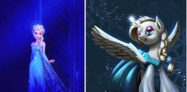 迪士尼公主“撞上”小马宝莉，艾莎好高贵，看到美人鱼笑出猪声