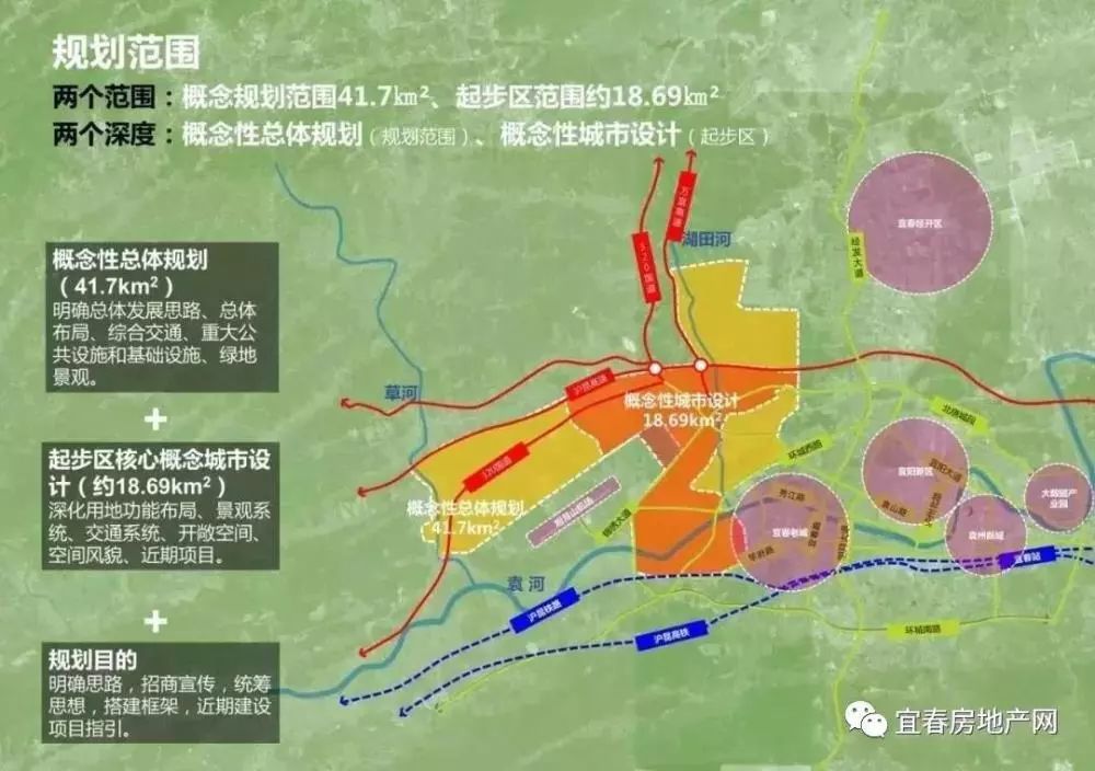 宜春教体新区位于宜春市区西北,毗邻明月山机场,北至沪昆高速公路