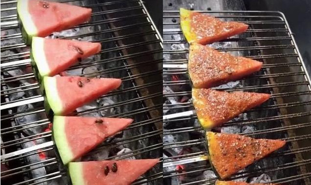 烧烤葡萄接下来就是将葡萄放到烧烤架上进行烤制了,将一串新鲜的铺蜒