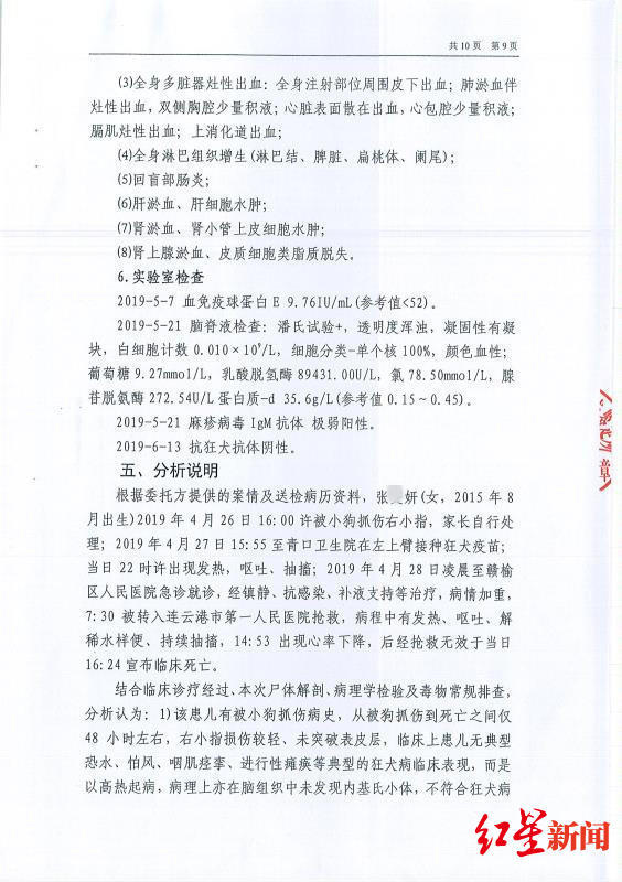 女童注射狂犬疫苗后发热死亡 尸检鉴定系急性脑炎并发休克