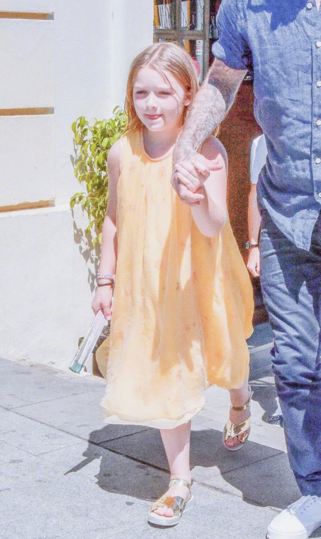 小七穿鹅黄色公主裙出街气质出众,一阵风乱了金发更显可爱