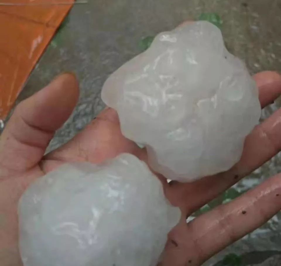 此刻,视线迅速移向淮北,超大颗的冰雹,您看下图