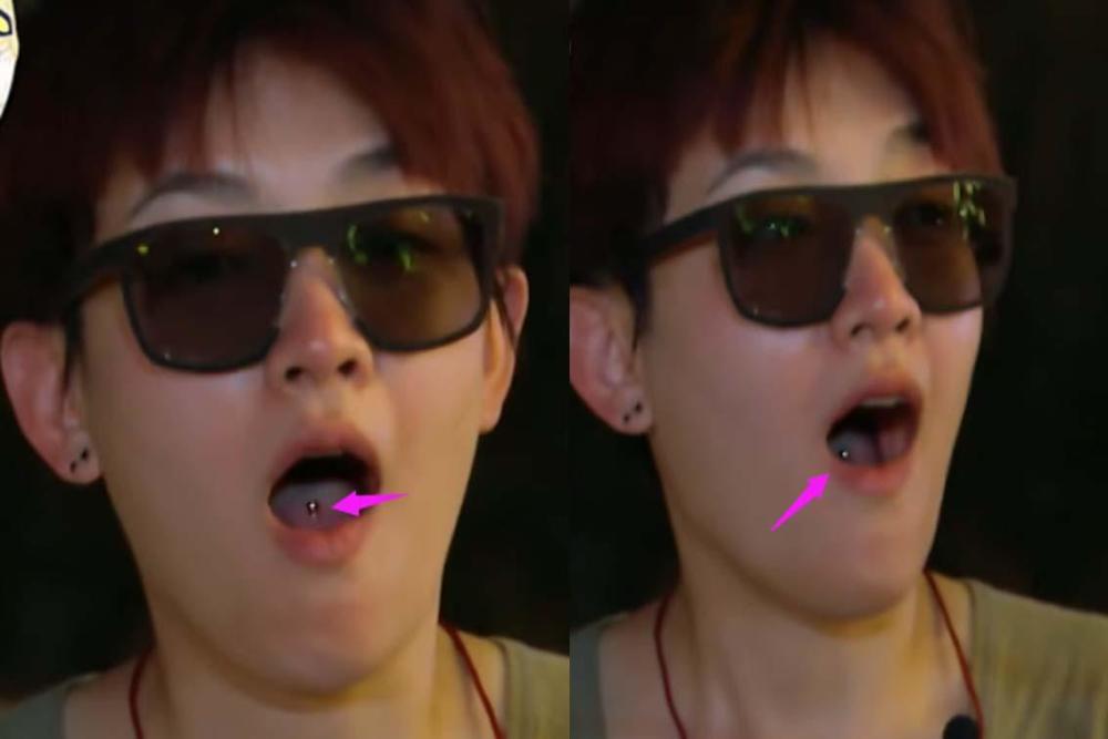 范晓萱舌头上的舌钉有亮又大,张大嘴巴有光时太吓人!